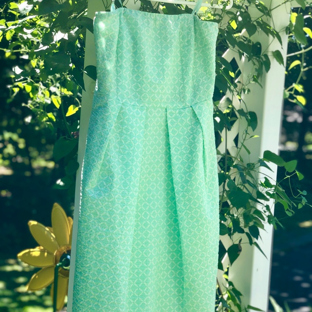 Jcrew Size 2 Mint White X Pattern Seersucker Dress - image 1